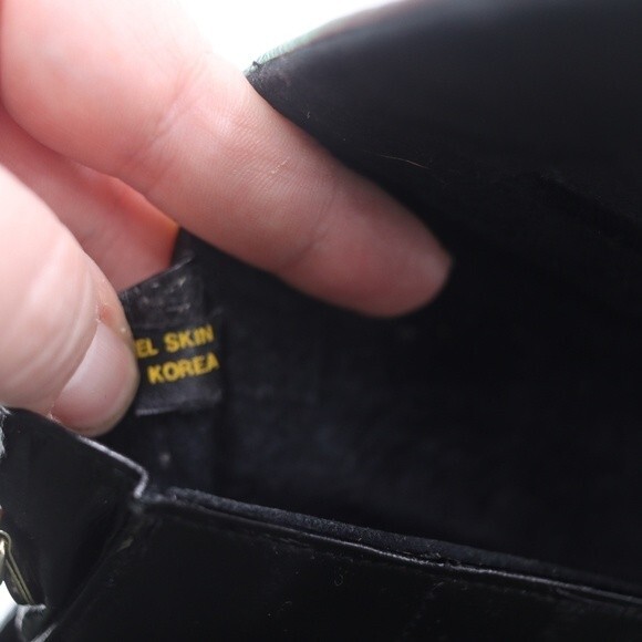 Vintage Eel Skin Black Leather Clutch Purse Handbag Beautiful Retro 1950s Bag - Picture 13 of 16